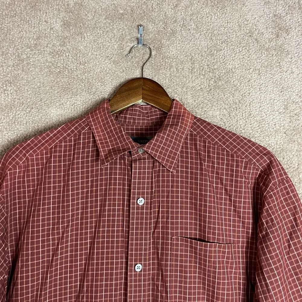 Banana Republic Button Down Shirt Men's Large Burgundy Plaid Long Sleeve Cotton‎